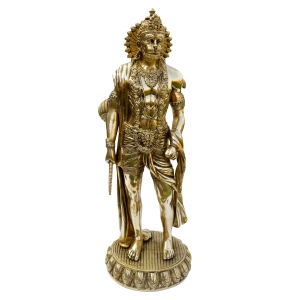 Brass The Humble Hanuman Standing Statue, Hindu Monkey Deity Brass Hanuman Statuette, Hindu God Idols, Bajrang Bali Statue