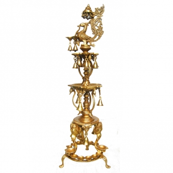 Brass metal Oil Lamp Stand of Bird Design on top - Deepak Stand