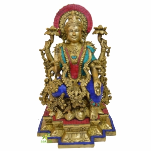 Lakshmi Statue 18 INCH Goddess Lakshmi Idol on Louts, Sitting Lakshmi sculpture, Hindu Goddess Figurines, Home & Temple Decor, Handmade gifts