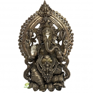 Large Ganesh with Aarch prabhawali made in brass metal with antique bronze finish