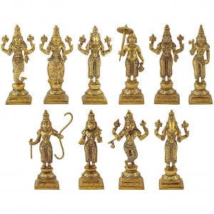 Vishnu Dashavatara in brass | Brass Lord Vishnu Dashavatar | Ten Incarnations of Lord Vishnu | Hindu God Vishnu surrounded by his Avatars | Dasavtar