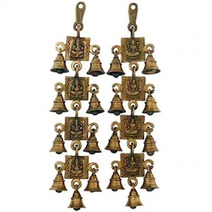 Ganesh Lakshmi Metal Door Decor hanging bells with Religious figure Unique gift as wind chimes