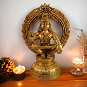 Lord Ayyappa with Frame in Brass Metal for Home decor |Gift Item|Religious Statue| South India