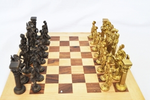 Unique Handmade Royal International Brass Chess with Wooden Base - Deluxe Chess Set of India